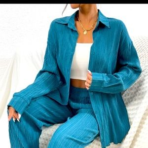 Drop shoulder shirt and pants set new size small colour blue